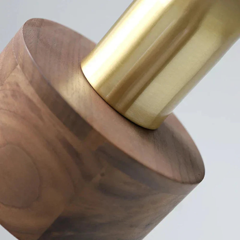 Modern Pendant Light Wooden Copper Accents