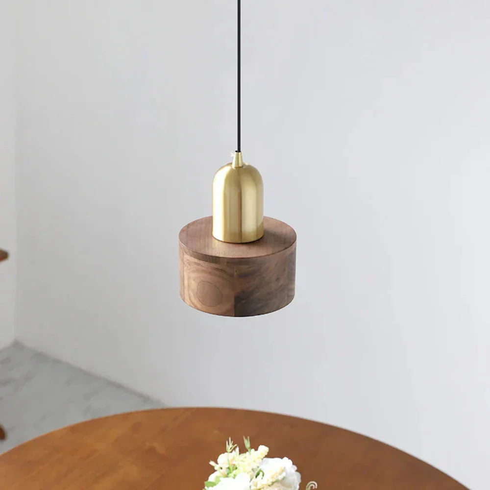 Modern Pendant Light Wooden Copper Accents