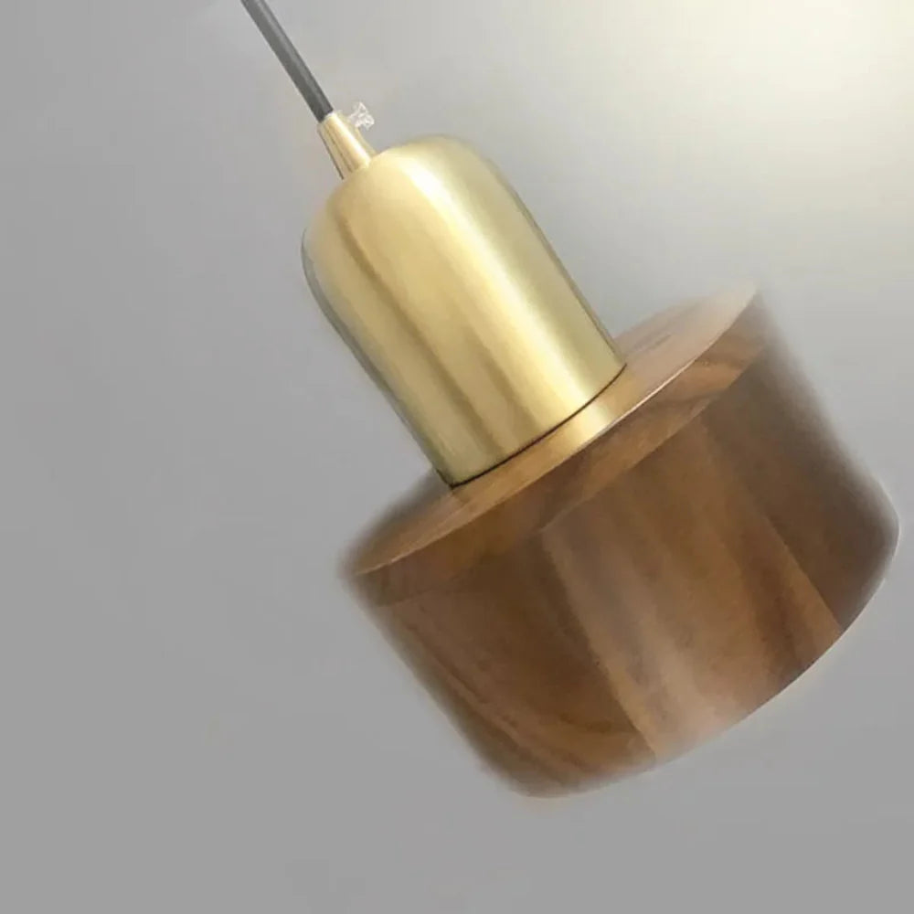 Modern Pendant Light Wooden Copper Accents