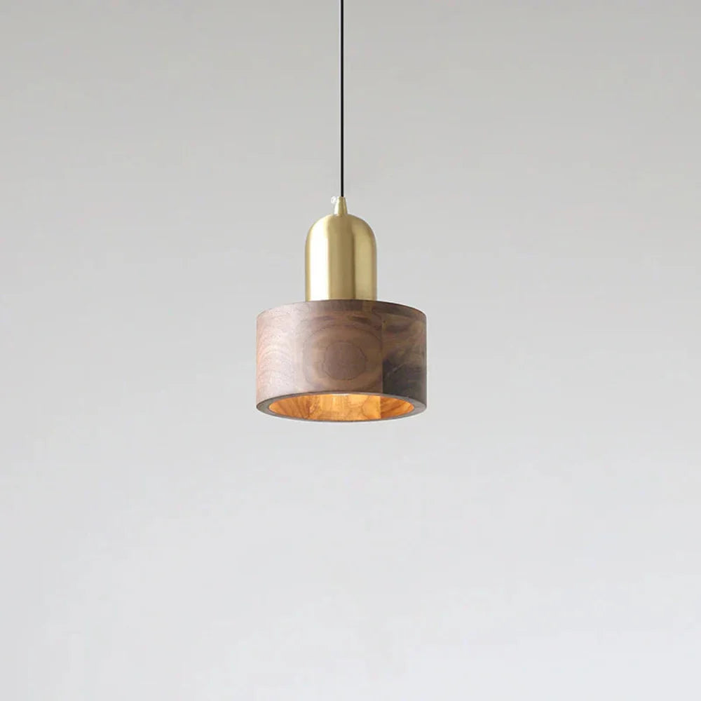 Modern Pendant Light Wooden Copper Accents