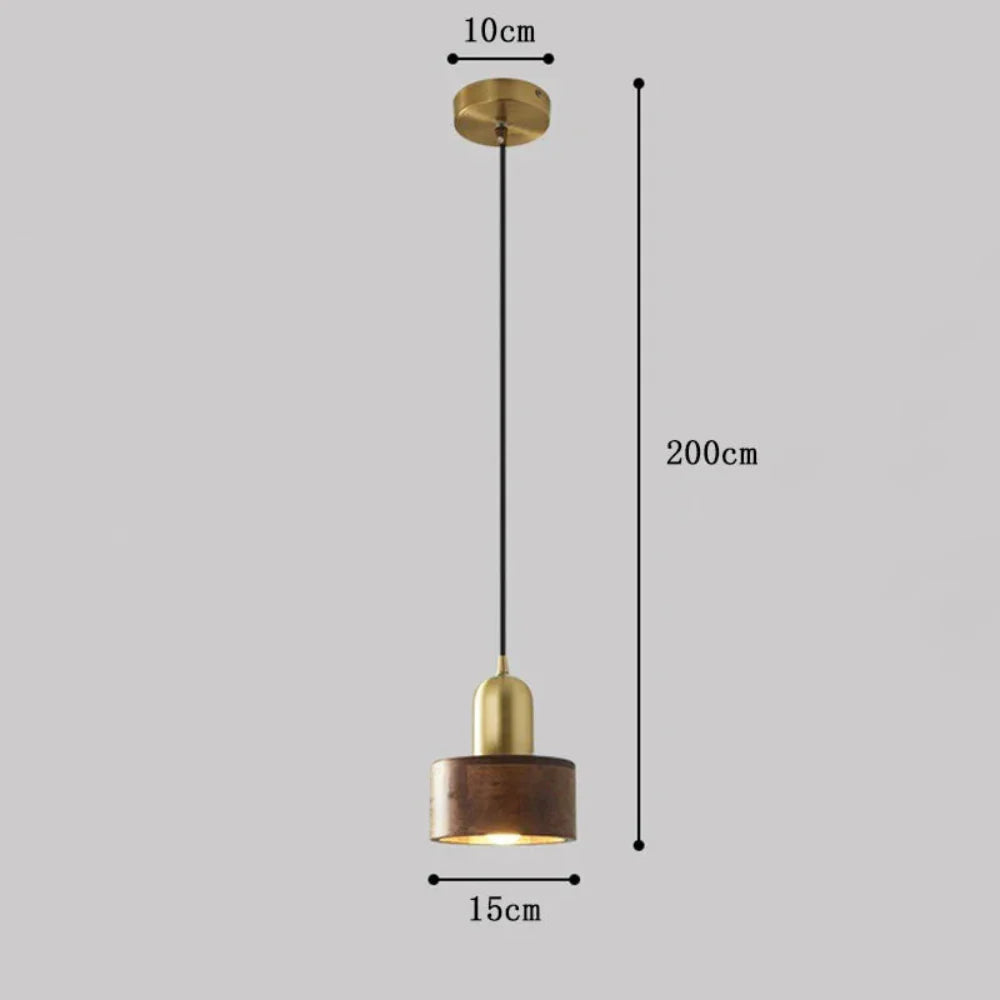 Modern Pendant Light Wooden Copper Accents