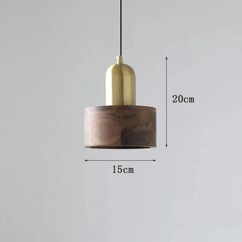 Modern Pendant Light Wooden Copper Accents